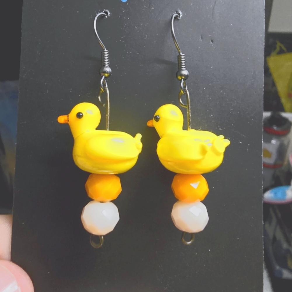 Yellow Duck Earrings with Beads